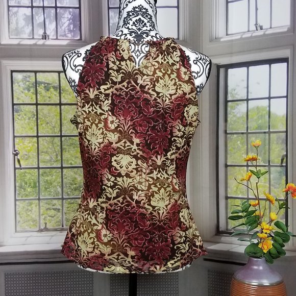 💖💖2 FOR $20💖💖 E BY ECI SLEEVELESS BEADED BURGUNDY & SAGE TOP (M) - Picture 6 of 9